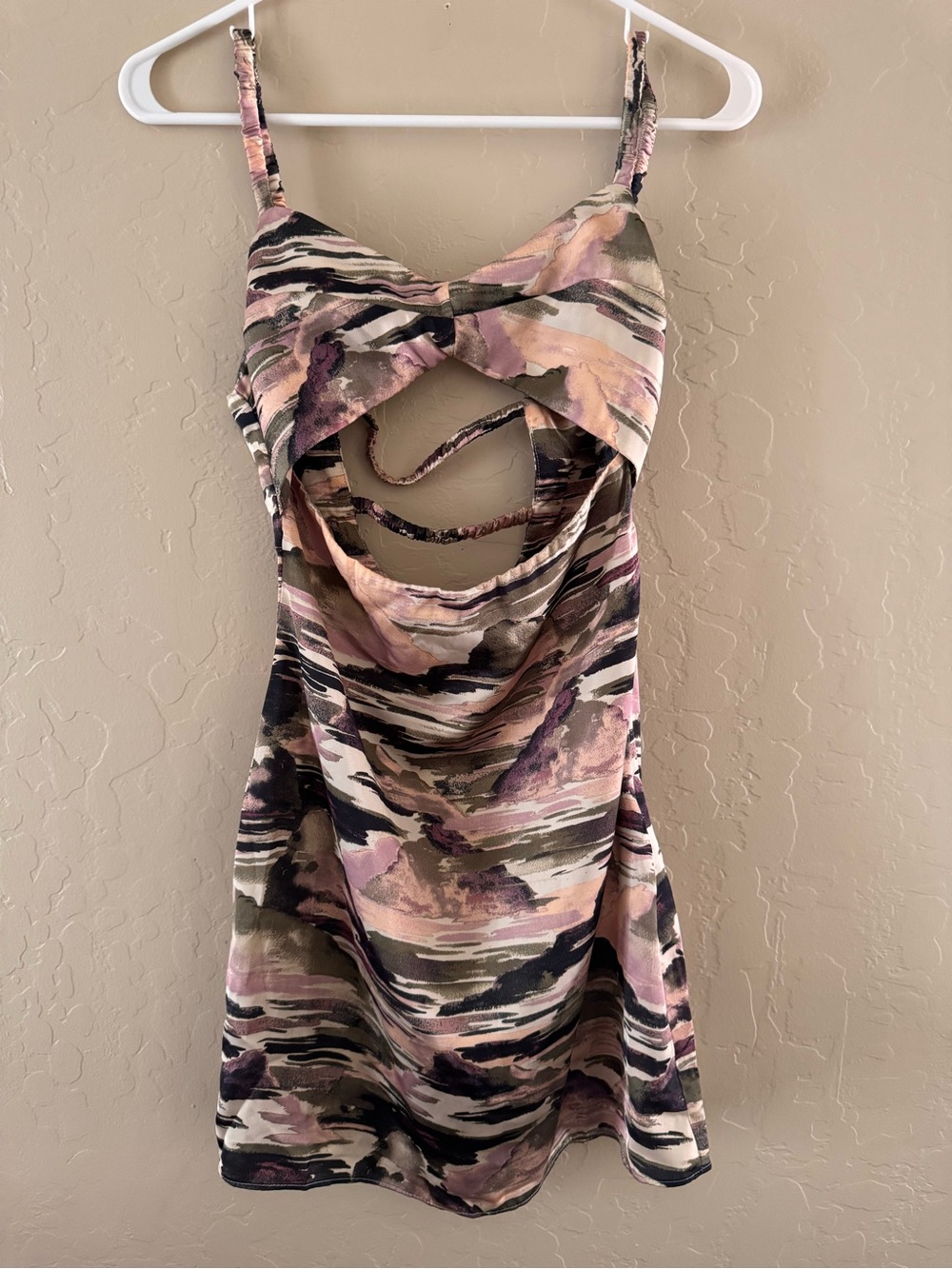 Topshop Pink and Olive Abstract Cutout Mini Dress